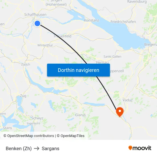 Benken (Zh) to Sargans map
