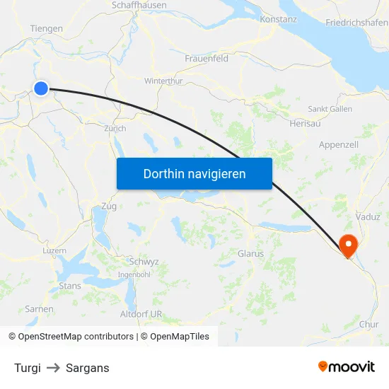 Turgi to Sargans map