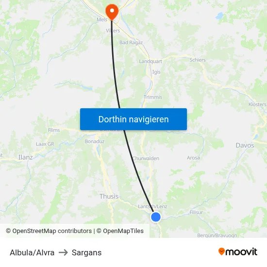 Albula/Alvra to Sargans map