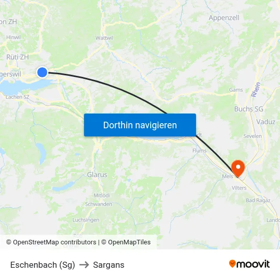 Eschenbach (Sg) to Sargans map