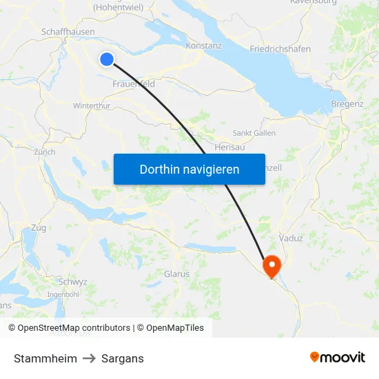 Stammheim to Sargans map