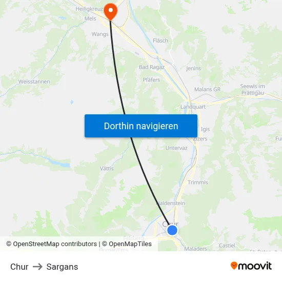 Chur to Sargans map