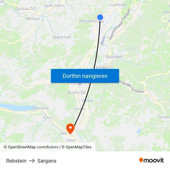 Rebstein to Sargans map