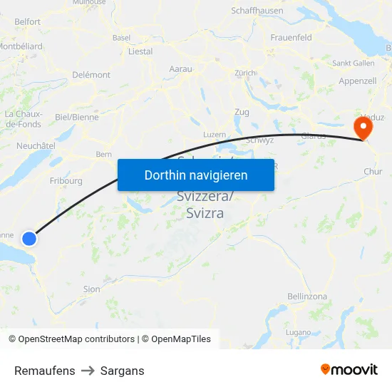 Remaufens to Sargans map