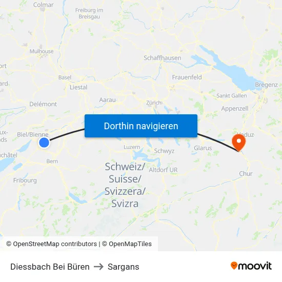 Diessbach Bei Büren to Sargans map