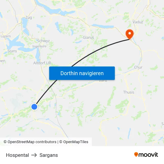 Hospental to Sargans map