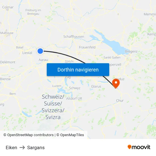 Eiken to Sargans map