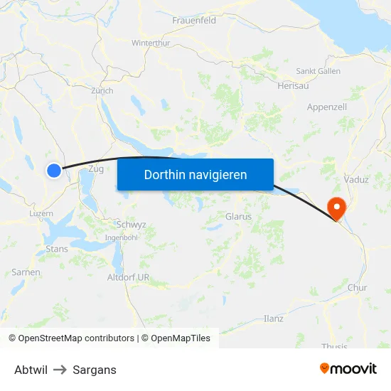 Abtwil to Sargans map