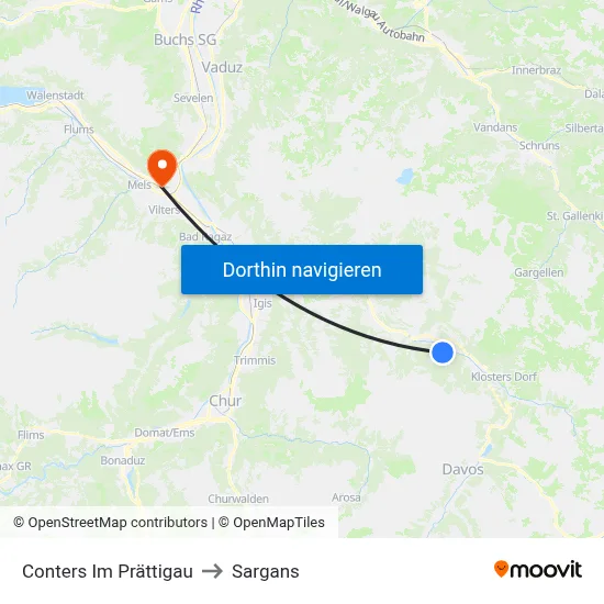 Conters Im Prättigau to Sargans map