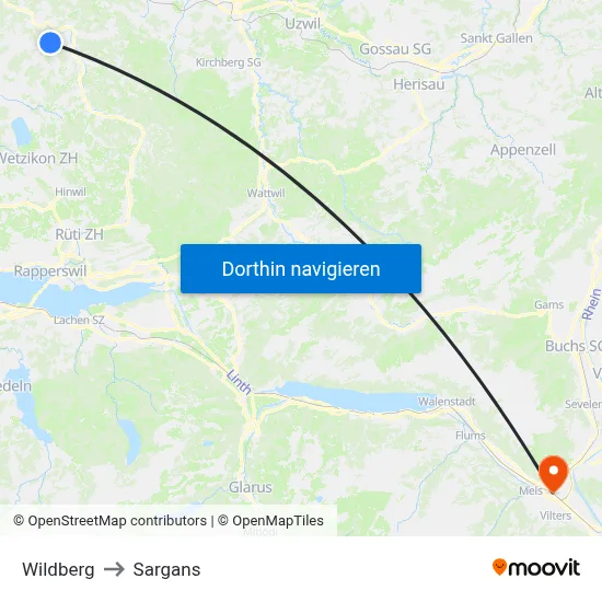 Wildberg to Sargans map