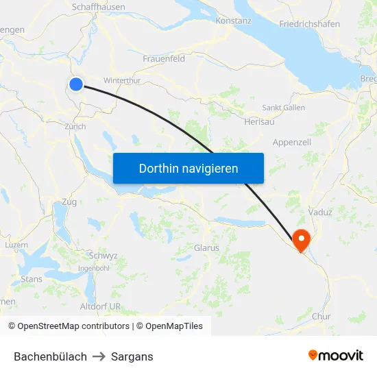 Bachenbülach to Sargans map