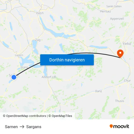 Sarnen to Sargans map
