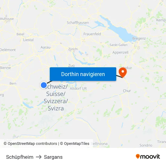 Schüpfheim to Sargans map