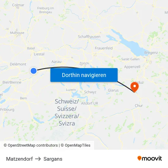 Matzendorf to Sargans map