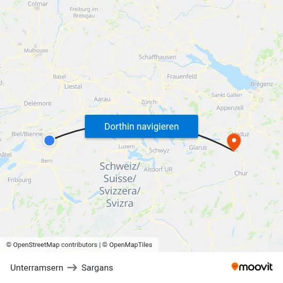 Unterramsern to Sargans map
