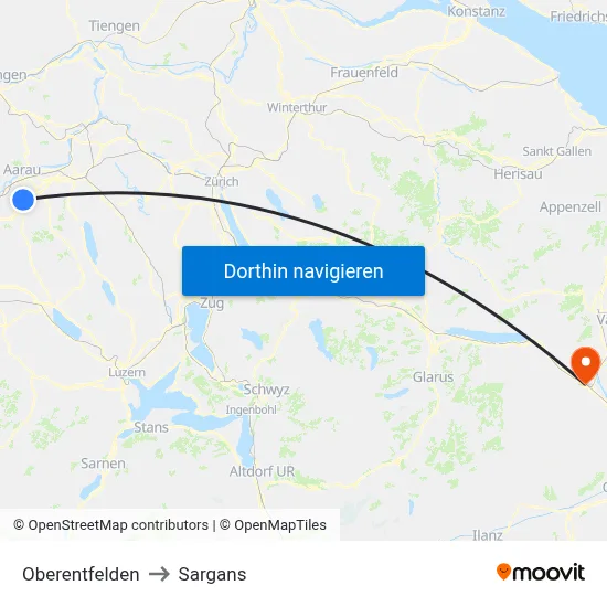 Oberentfelden to Sargans map