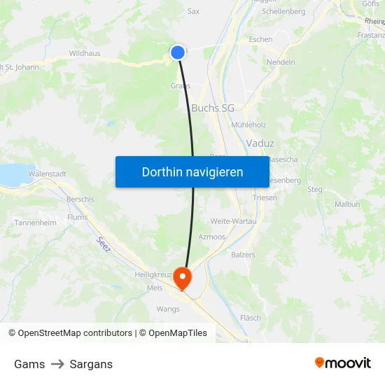 Gams to Sargans map