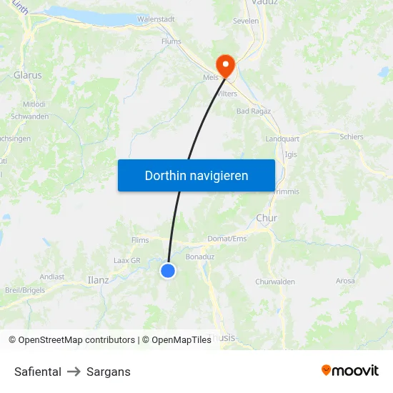 Safiental to Sargans map