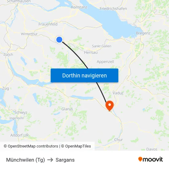 Münchwilen (Tg) to Sargans map