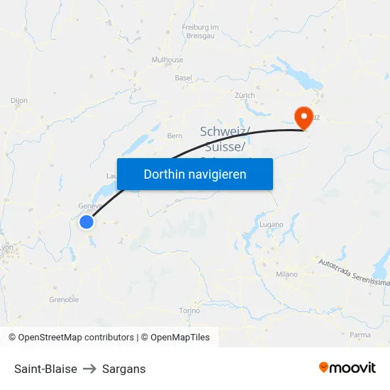 Saint-Blaise to Sargans map