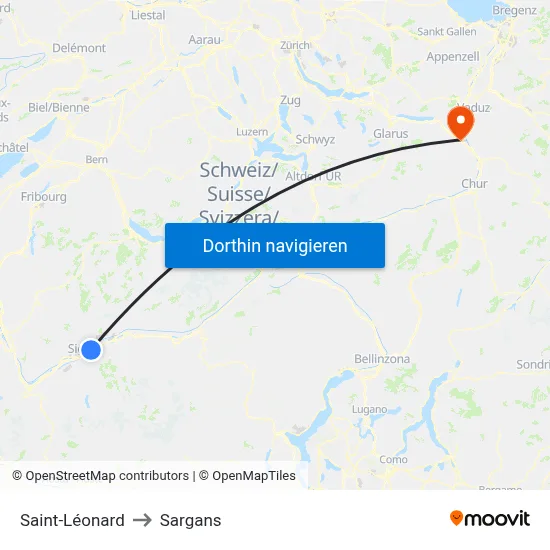 Saint-Léonard to Sargans map