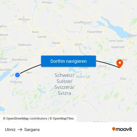Ulmiz to Sargans map