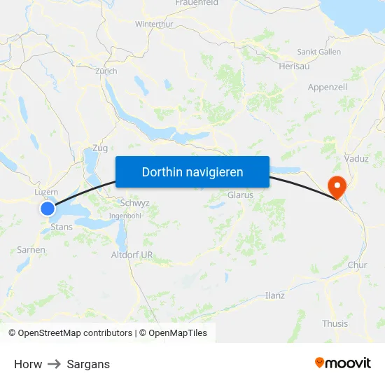 Horw to Sargans map