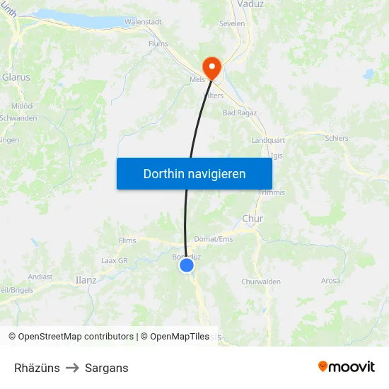 Rhäzüns to Sargans map