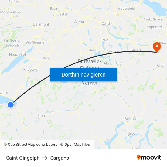 Saint-Gingolph to Sargans map