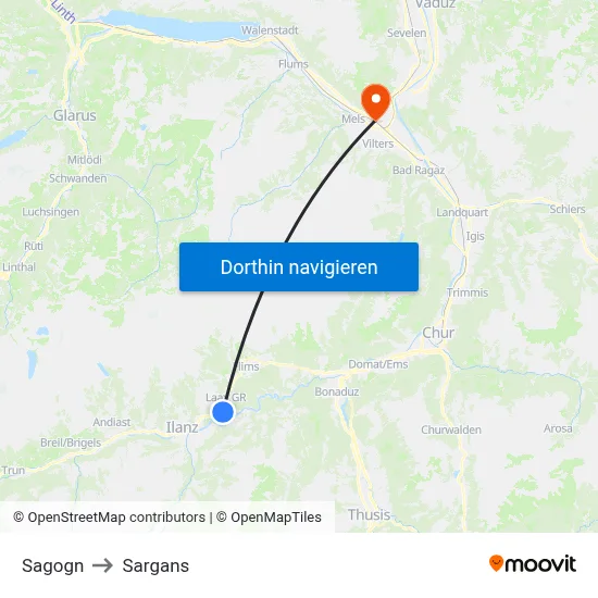 Sagogn to Sargans map