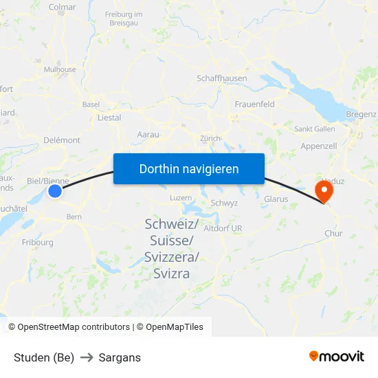Studen (Be) to Sargans map