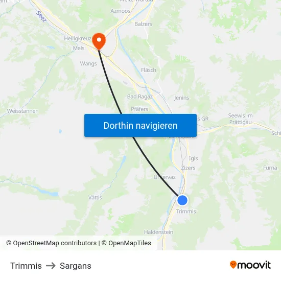 Trimmis to Sargans map