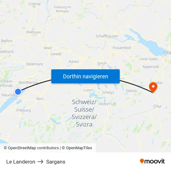 Le Landeron to Sargans map