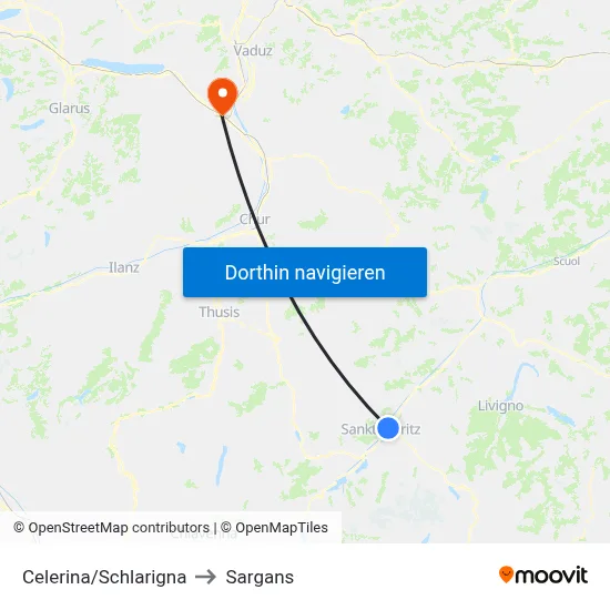 Celerina/Schlarigna to Sargans map