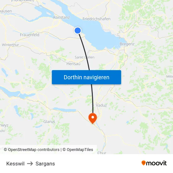 Kesswil to Sargans map