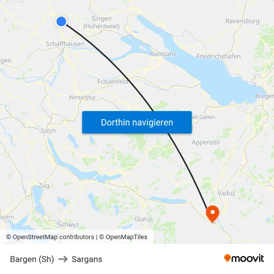 Bargen (Sh) to Sargans map