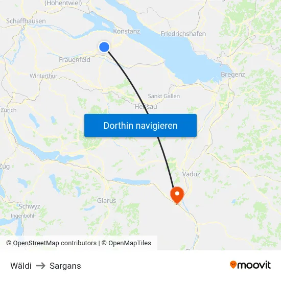 Wäldi to Sargans map