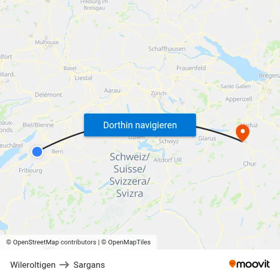 Wileroltigen to Sargans map