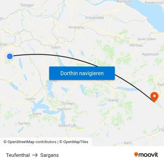Teufenthal to Sargans map