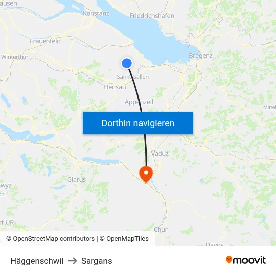 Häggenschwil to Sargans map