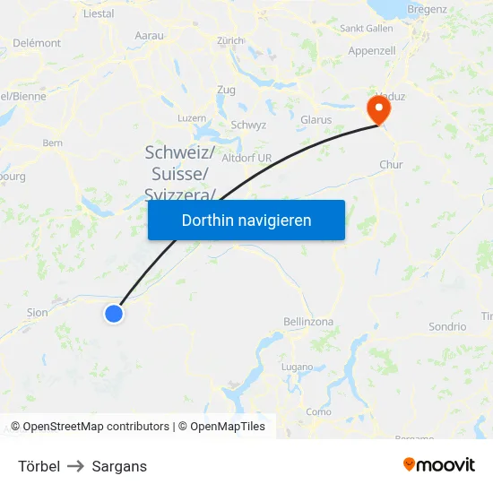 Törbel to Sargans map