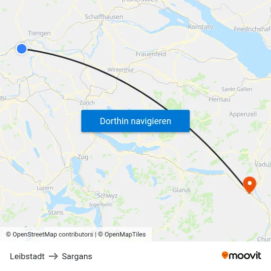 Leibstadt to Sargans map