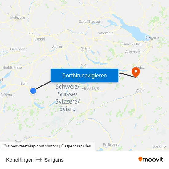 Konolfingen to Sargans map