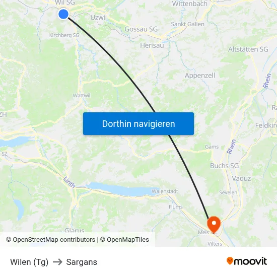 Wilen (Tg) to Sargans map