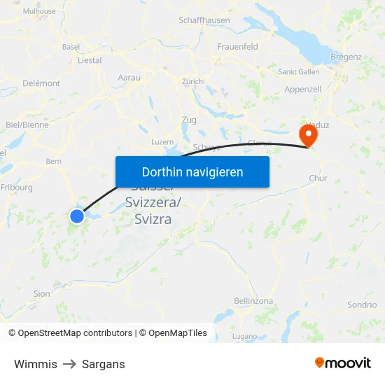 Wimmis to Sargans map