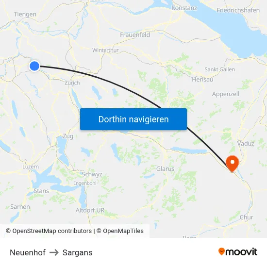 Neuenhof to Sargans map