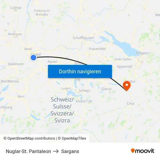 Nuglar-St. Pantaleon to Sargans map