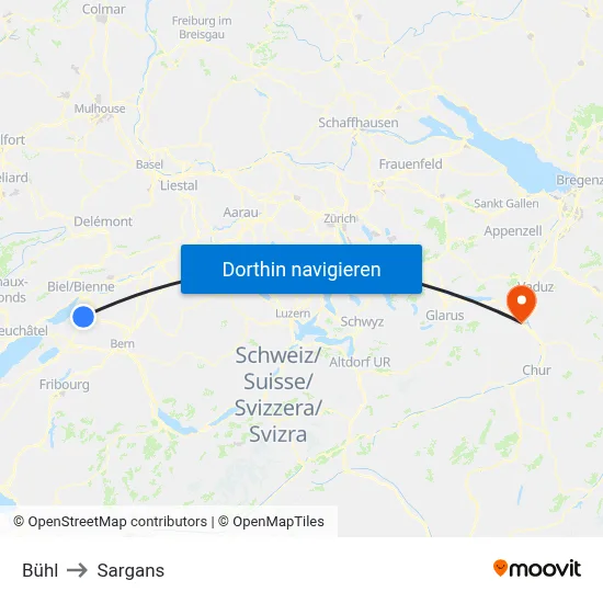 Bühl to Sargans map