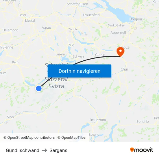 Gündlischwand to Sargans map