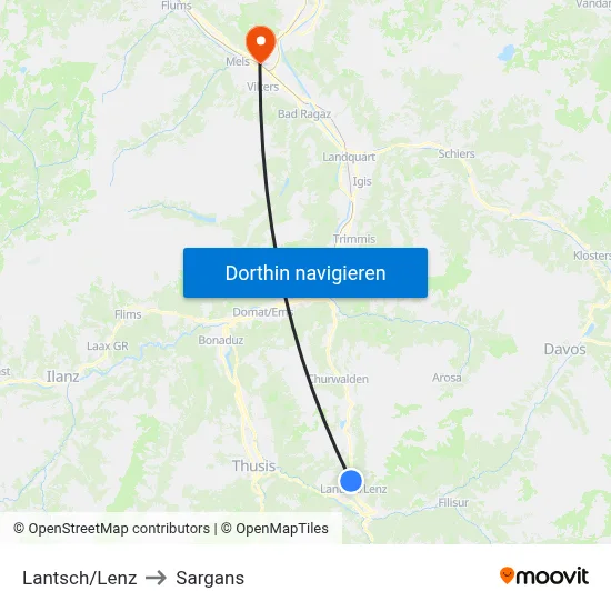 Lantsch/Lenz to Sargans map